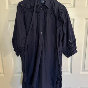 GAP Navy Eyelet-Detail Button Down Shirt Dress